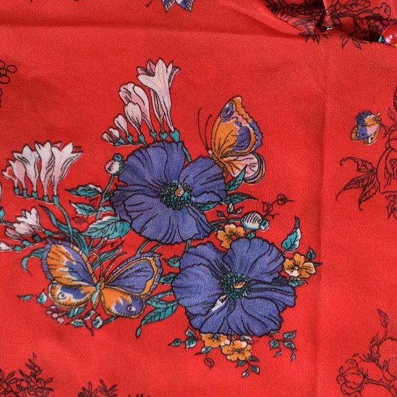 sheer red floral short sleeve kimono top - Picture 6 of 8